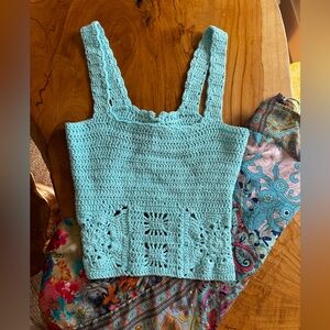 Crochet Knit Women Top - Light Blue